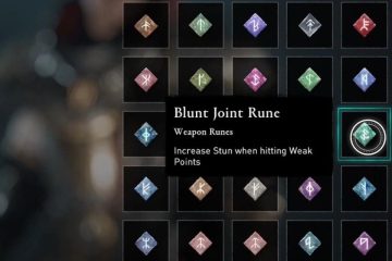 Assassin's Creed Valhalla Blunt Joint Rune menu screen selection with other runes
