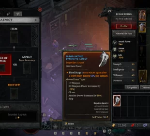 Diablo 4 Character Using The Aspect From Inventory Option